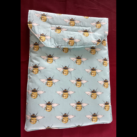 Lovely Padded Laptop/Ipad Cover/Pouch Baby Blue Fabric with Yellow Black & White Cute Bees