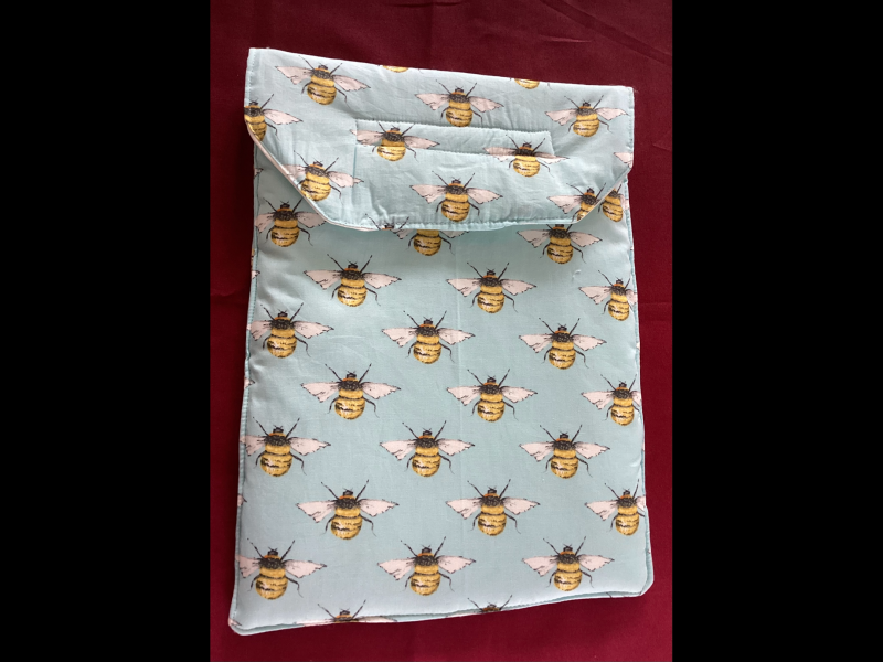 Lovely Padded Laptop/Ipad Cover/Pouch Baby Blue Fabric with Yellow Black & White Cute Bees