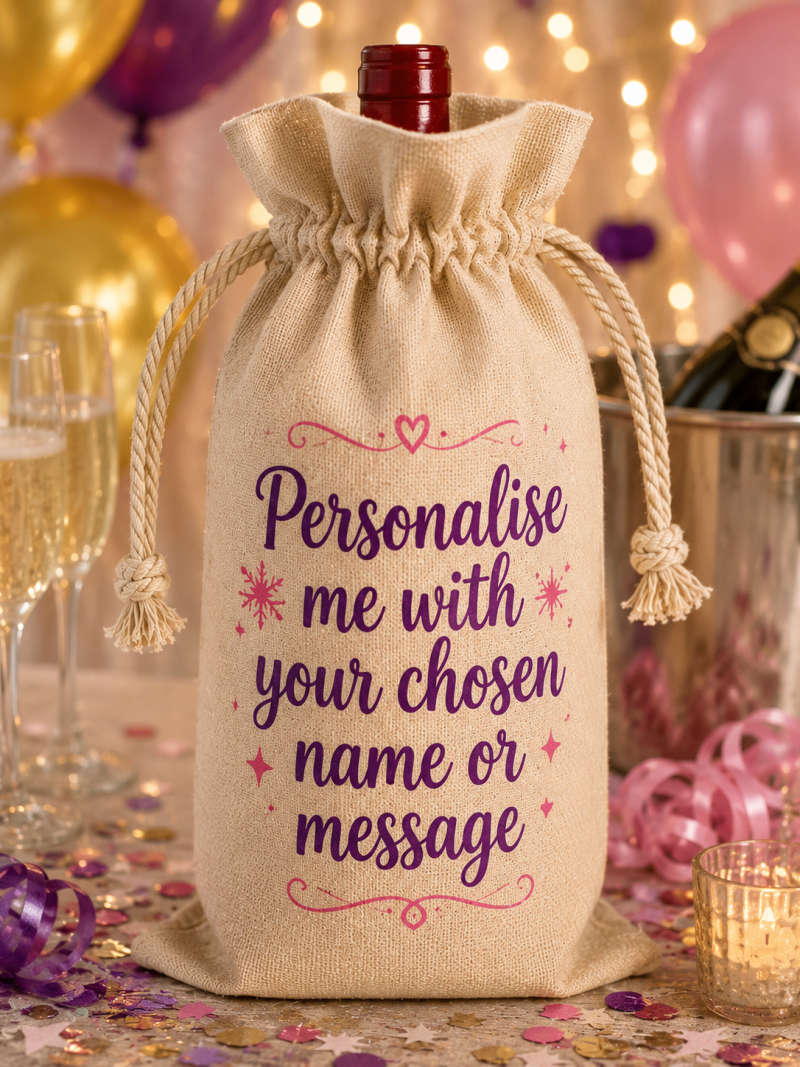 Wine Bottle Gift Bag. Personalise With Your Choice Of Name Or Message. A Fantastic Way To Present Something Bubbly .