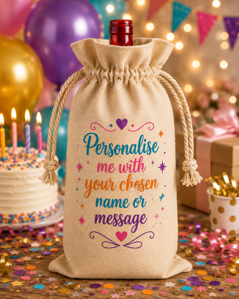 Wine Bottle Gift Bag. Personalise With Your Choice Of Name Or Message. A Fantastic Way To Present Something Bubbly .