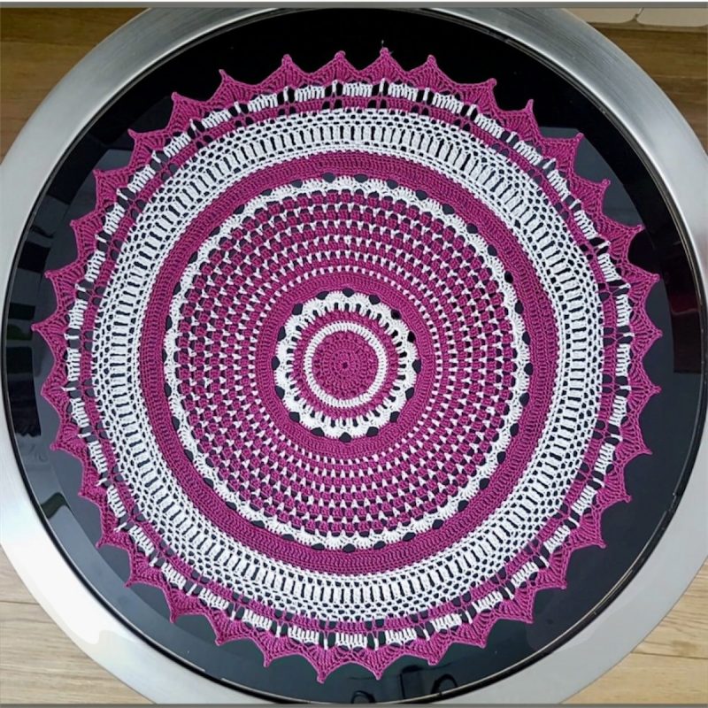 Handmade Large Crochet Mandala Doily - Fuchsia Pink and Cream (19 Inches)