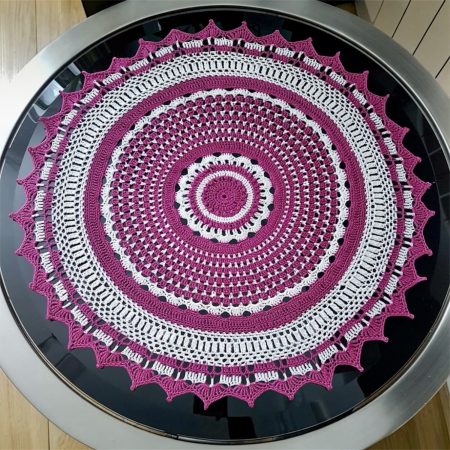 Handmade Large Crochet Mandala Doily - Fuchsia Pink and Cream (19 Inches)