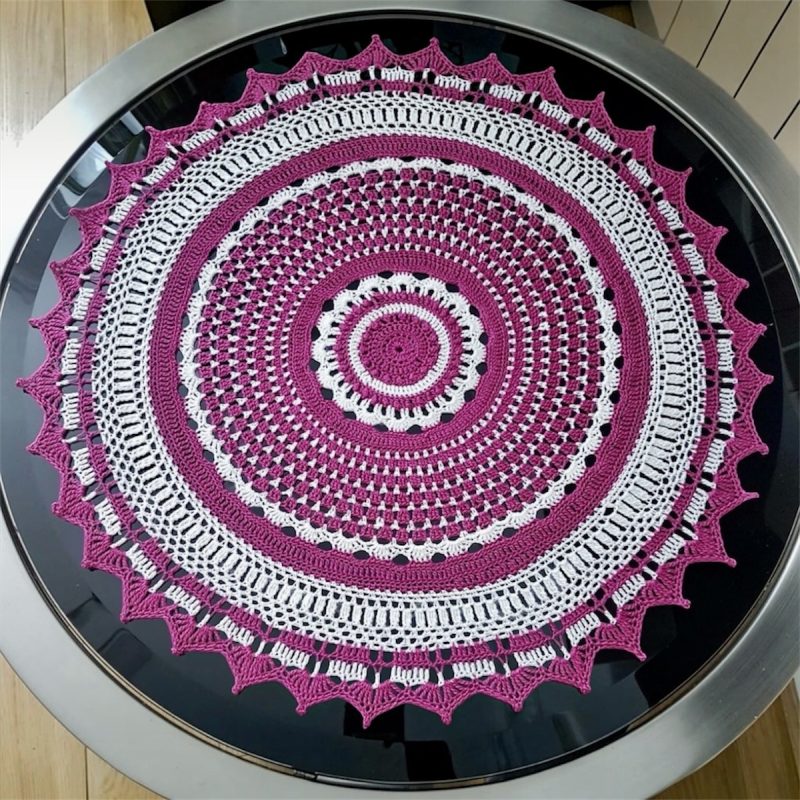 Handmade Large Crochet Mandala Doily - Fuchsia Pink and Cream (19 Inches)