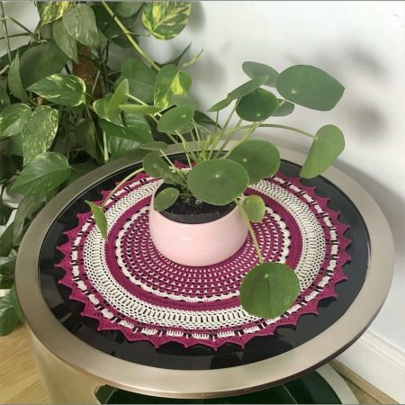Handmade Large Crochet Mandala Doily - Fuchsia Pink and Cream (19 Inches)