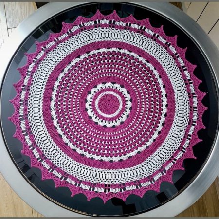 Handmade Large Crochet Mandala Doily - Fuchsia Pink and Cream (19 Inches)