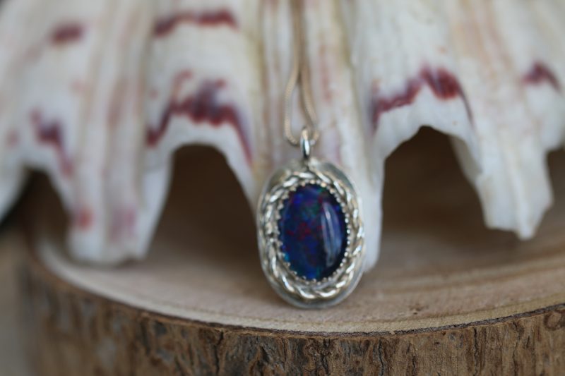 Handmade Hallmarked Sterling Silver Australian Opal Triplet Pendant and Snake Chain