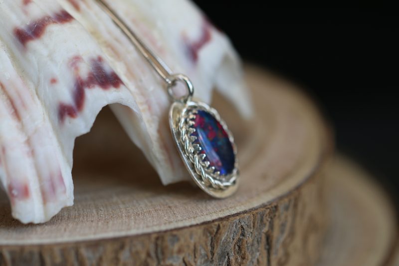 Handmade Hallmarked Sterling Silver Australian Opal Triplet Pendant and Snake Chain