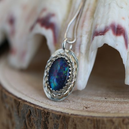 Handmade Hallmarked Sterling Silver Australian Opal Triplet Pendant and Snake Chain