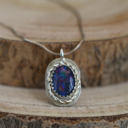 Handmade Hallmarked Sterling Silver Australian Opal Triplet Pendant and Snake Chain