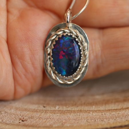 Handmade Hallmarked Sterling Silver Australian Opal Triplet Pendant and Snake Chain