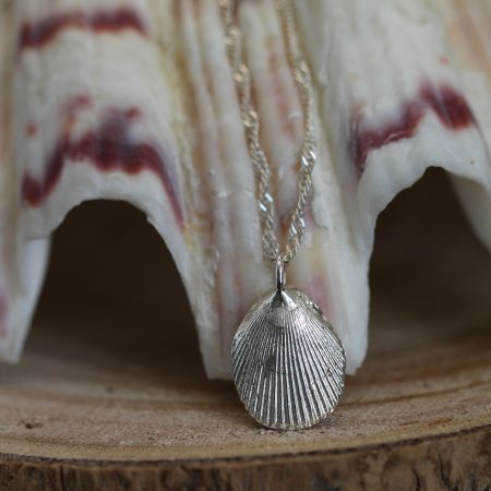 Handmade Hallmarked Sterling Silver Queen Scallop Shell Pendant and Chain