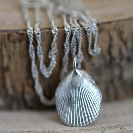 Handmade Hallmarked Sterling Silver Queen Scallop Shell Pendant and Chain