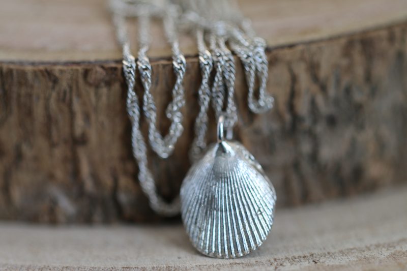 Handmade Hallmarked Sterling Silver Queen Scallop Shell Pendant and Chain