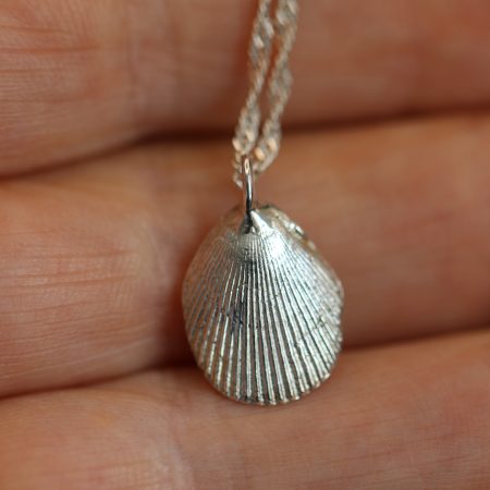 Handmade Hallmarked Sterling Silver Queen Scallop Shell Pendant and Chain