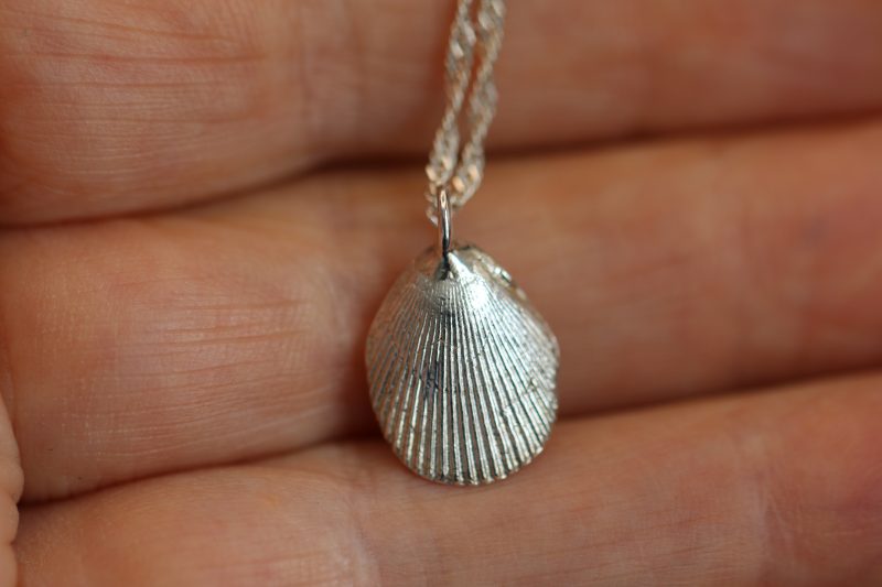 Handmade Hallmarked Sterling Silver Queen Scallop Shell Pendant and Chain