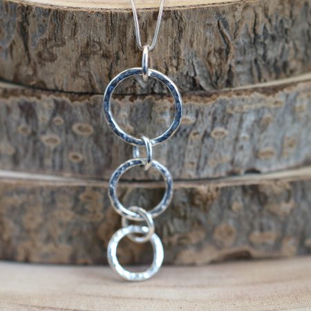 Handmade Hallmarked Sterling Silver Hammered 3 Circle Drop Pendant 18" Chain