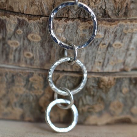 Handmade Hallmarked Sterling Silver Hammered 3 Circle Drop Pendant 18" Chain