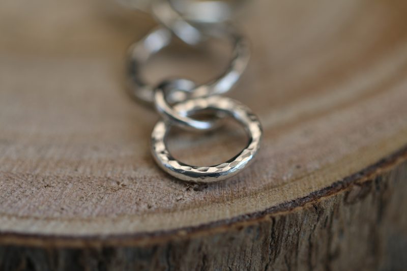 Handmade Hallmarked Sterling Silver Hammered 3 Circle Drop Pendant 18" Chain