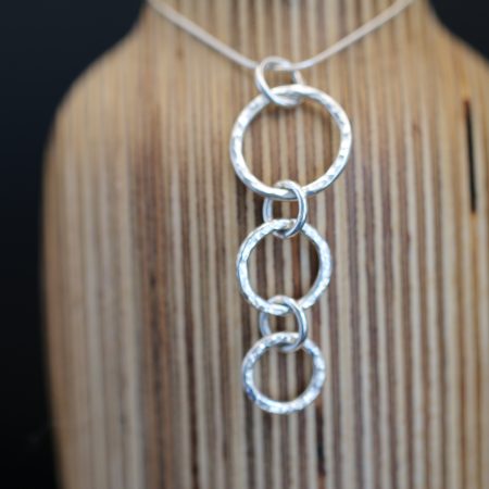 Handmade Hallmarked Sterling Silver Hammered 3 Circle Drop Pendant 18" Chain