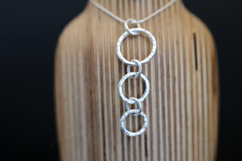 Handmade Hallmarked Sterling Silver Hammered 3 Circle Drop Pendant 18" Chain
