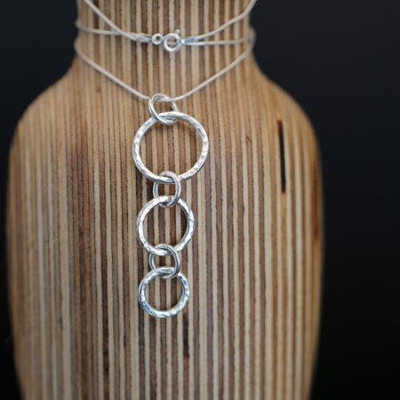 Handmade Hallmarked Sterling Silver Hammered 3 Circle Drop Pendant 18" Chain