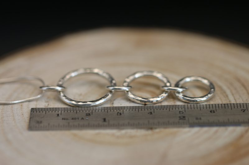 Handmade Hallmarked Sterling Silver Hammered 3 Circle Drop Pendant 18" Chain
