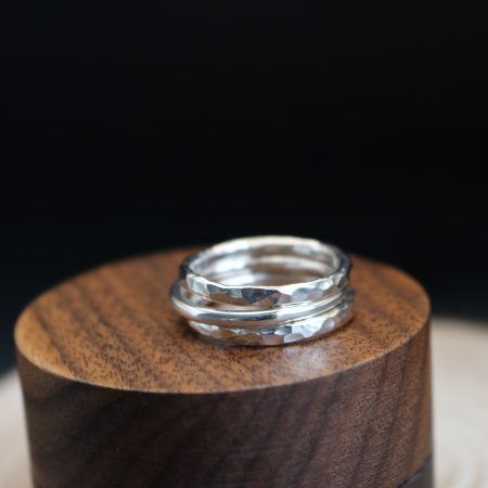 Handmade Hallmarked Sterling Silver Stacking Ring Set with Netted Dog Whelk Shell Accent Size O