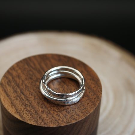 Handmade Hallmarked Sterling Silver Stacking Ring Set with Netted Dog Whelk Shell Accent Size O
