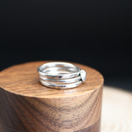 Handmade Hallmarked Sterling Silver Stacking Ring Set with Cockle Shell Accent Size L