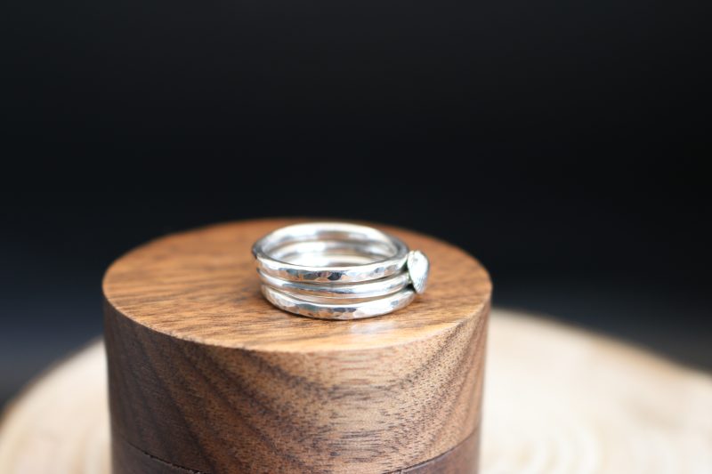 Handmade Hallmarked Sterling Silver Stacking Ring Set with Cockle Shell Accent Size L