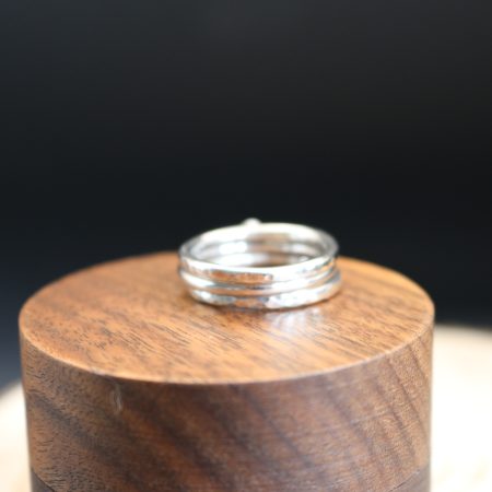 Handmade Hallmarked Sterling Silver Stacking Ring Set with Cockle Shell Accent Size L