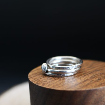 Handmade Hallmarked Sterling Silver Stacking Ring Set with Cockle Shell Accent Size L