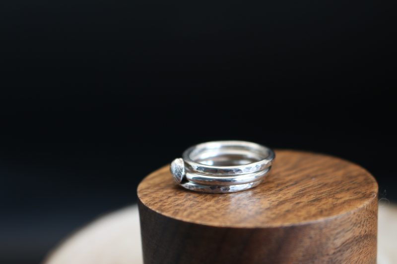 Handmade Hallmarked Sterling Silver Stacking Ring Set with Cockle Shell Accent Size L