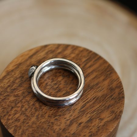 Handmade Hallmarked Sterling Silver Stacking Ring Set with Cockle Shell Accent Size L