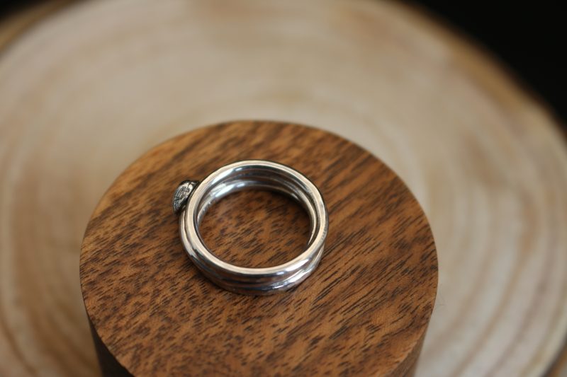 Handmade Hallmarked Sterling Silver Stacking Ring Set with Cockle Shell Accent Size L