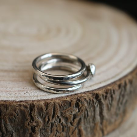 Handmade Hallmarked Sterling Silver Stacking Ring Set with Cockle Shell Accent Size L