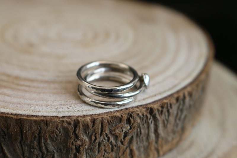 Handmade Hallmarked Sterling Silver Stacking Ring Set with Cockle Shell Accent Size L