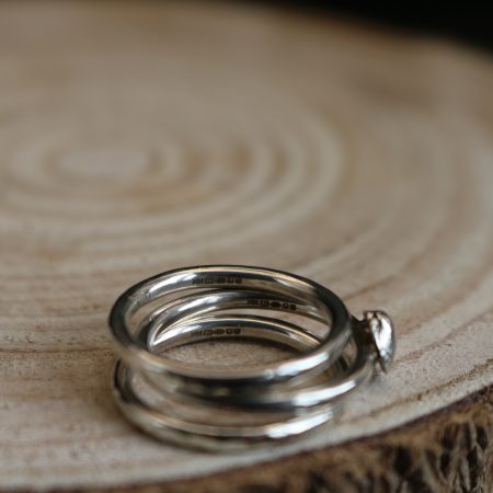 Handmade Hallmarked Sterling Silver Stacking Ring Set with Cockle Shell Accent Size L