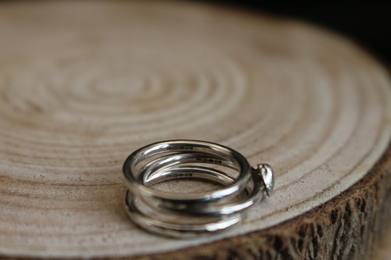 Handmade Hallmarked Sterling Silver Stacking Ring Set with Cockle Shell Accent Size L