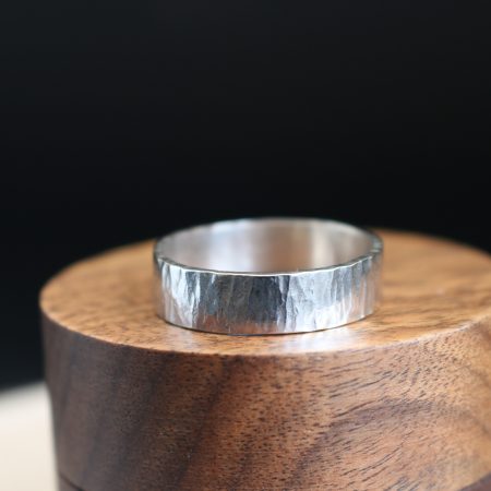 Handmade Hallmarked Sterling Silver Wide Hammered Ring Size Y