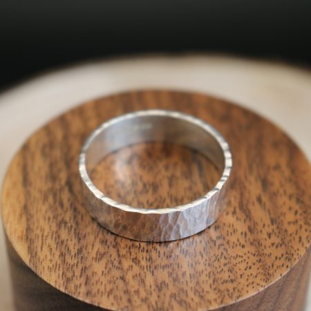 Handmade Hallmarked Sterling Silver Wide Hammered Ring Size Y