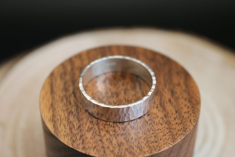Handmade Hallmarked Sterling Silver Wide Hammered Ring Size Y