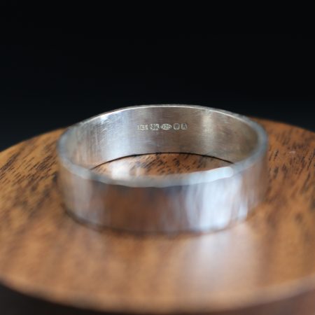 Handmade Hallmarked Sterling Silver Wide Hammered Ring Size Y