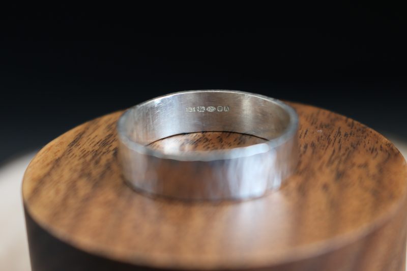 Handmade Hallmarked Sterling Silver Wide Hammered Ring Size Y
