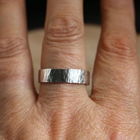 Handmade Hallmarked Sterling Silver Wide Hammered Ring Size Y