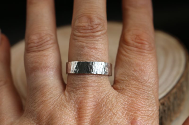 Handmade Hallmarked Sterling Silver Wide Hammered Ring Size Y