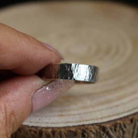 Handmade Hallmarked Sterling Silver Wide Hammered Ring Size Y