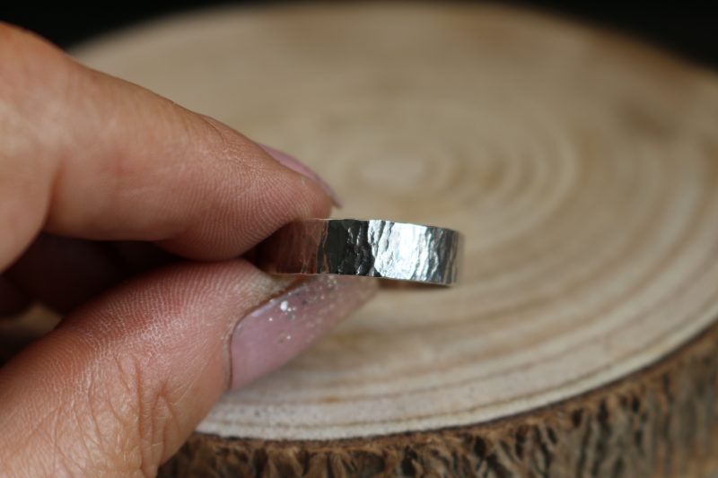 Handmade Hallmarked Sterling Silver Wide Hammered Ring Size Y