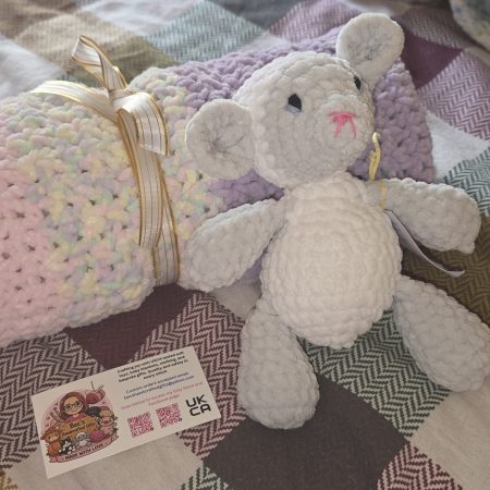 Handmade 31" Crochet Blanket & UKCA Tested Lamb Plush Gift Set