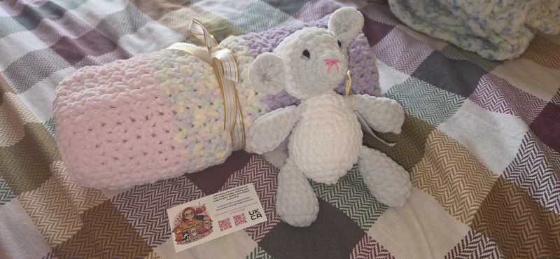 Handmade 31" Crochet Blanket & UKCA Tested Lamb Plush Gift Set